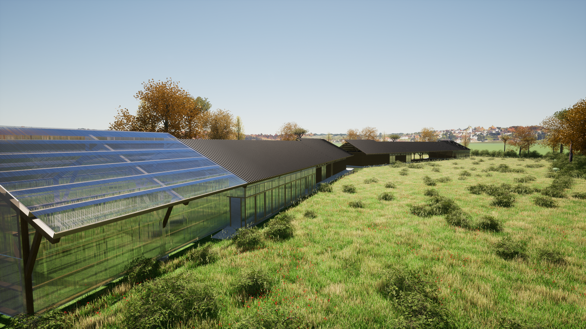 Sharing Farm — Vue du bâtiment et du paysage